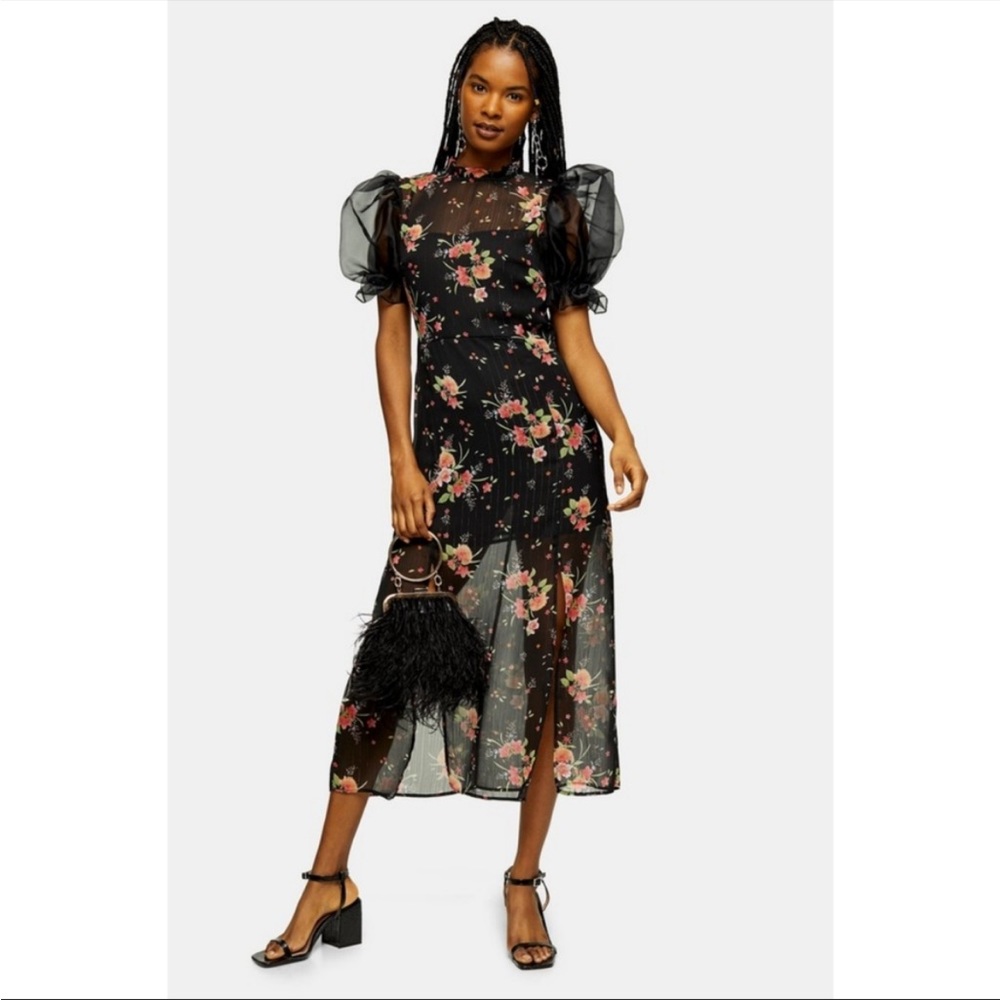 Topshop floral dress: puffy sheer sleeves
